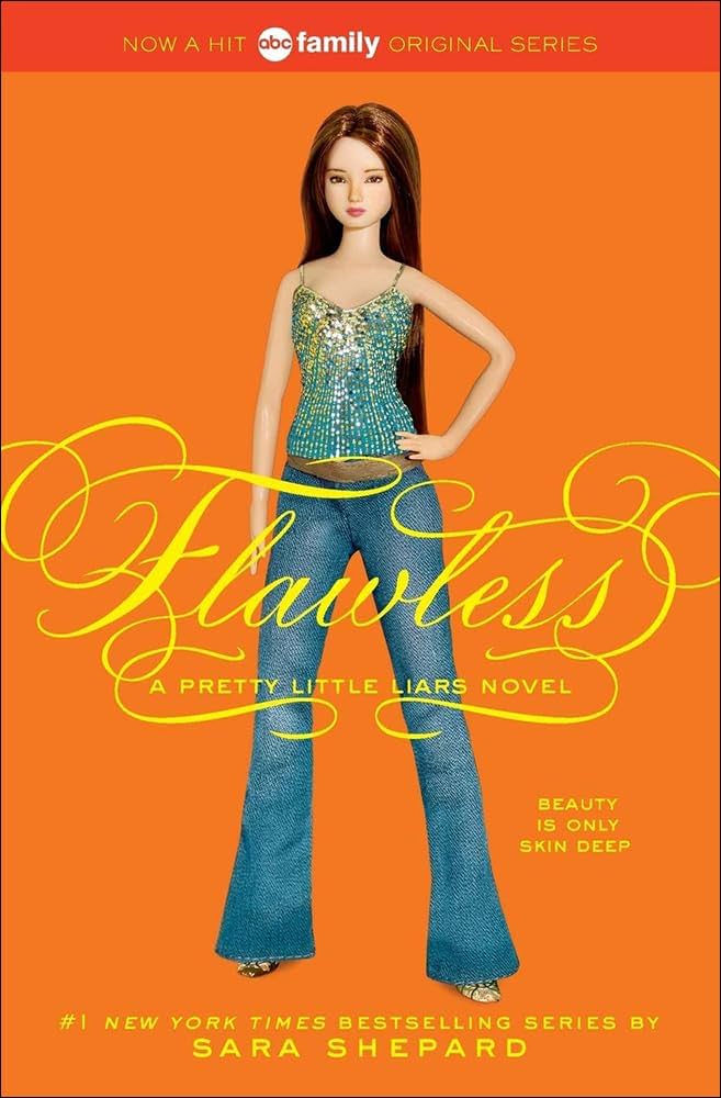 The book cover showing a Barbie-like doll with dark hair and a glittering top. 