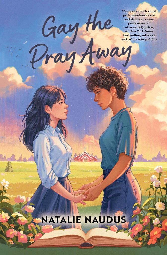 The book cover showing an Asian girl and a Black girl facing each other and holding hands. Between them in the back we can see a small church.