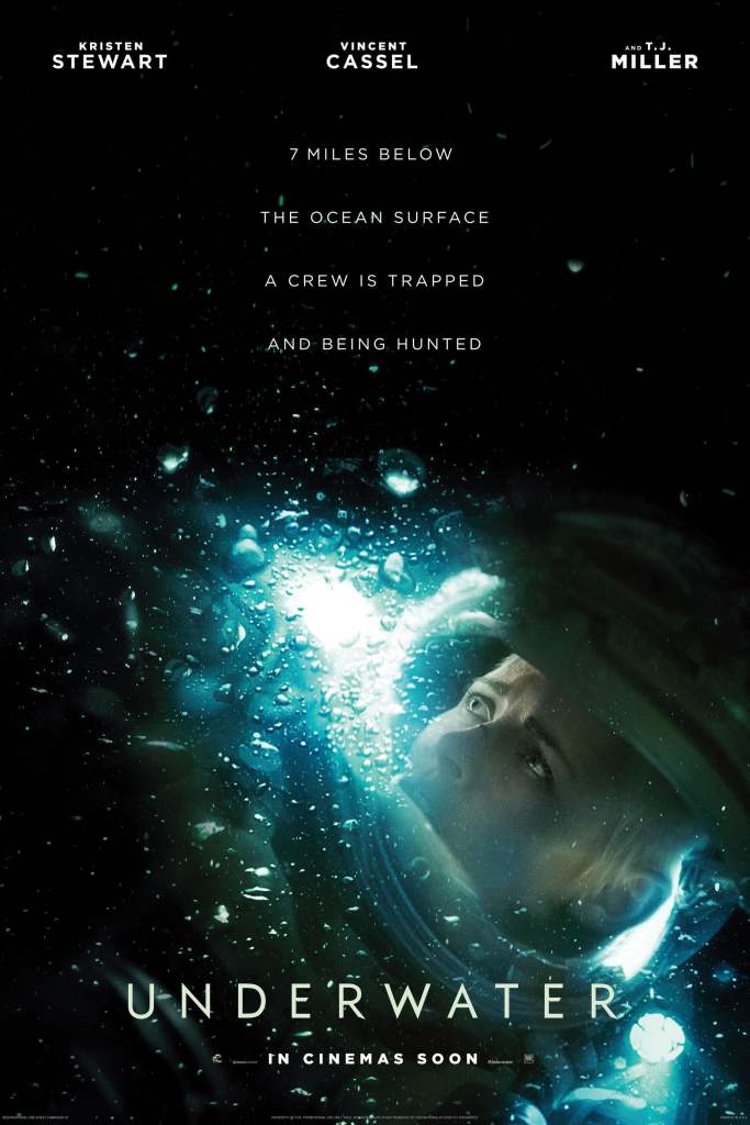 The movie poster showing Norah (Kristen Stewart) in a deep sea diving suit in dark water, looking back over her shoulder.