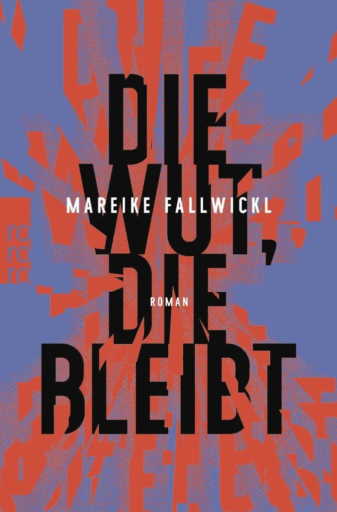 The book cover showing the letters of the book title in black on blue background. There are shattered echoes of the letters in red all around it, as if exploding.
