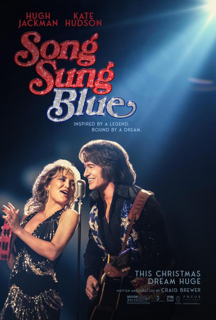 The movie poster showing Claire (Kate Hudson) and Mike (Hugh Jackman) in glittering stage outfits as Thunder and Lightning, singing into a microphone. 