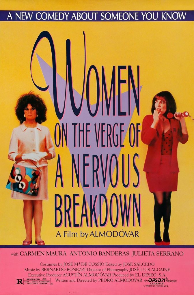 The movie poster showing Lucía (Julieta Serrano) and Pepa (Carmen Maura) in colorful outfits and with very exaggerated facial expressions.