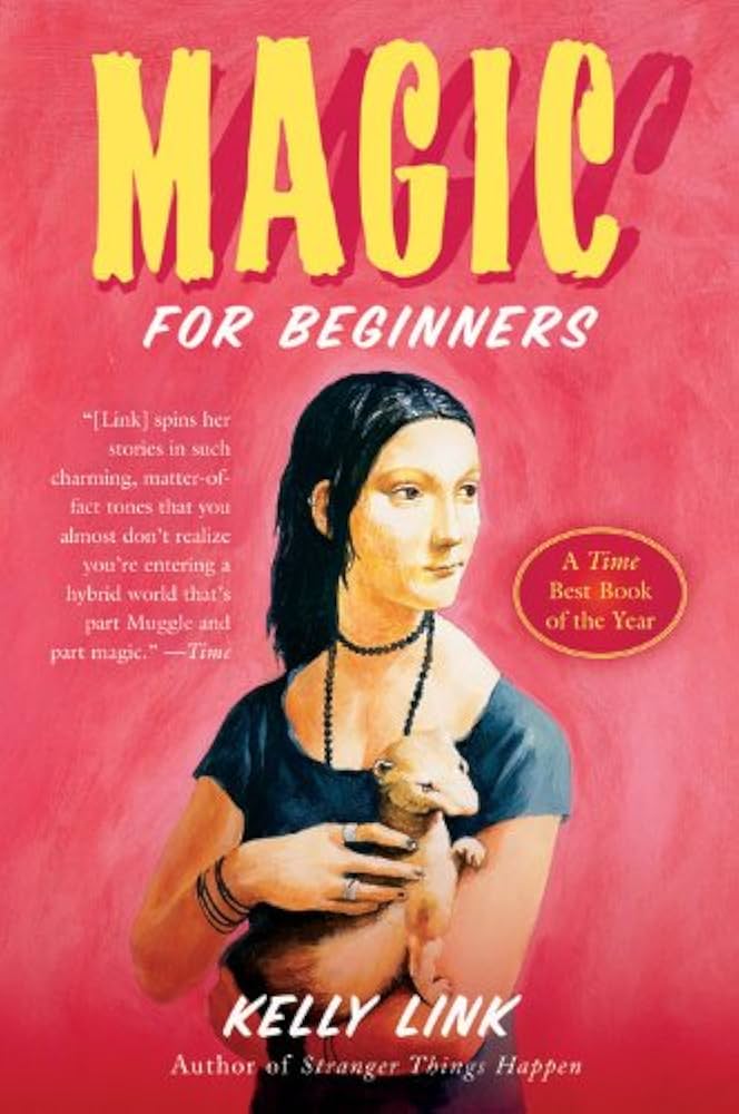 The book cover showing a drawing of a young woman with black hair and a ferret in her arms.