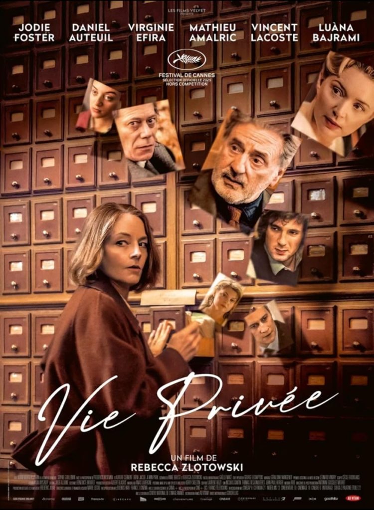 The movie poster showing Lilian (Jodie Foster) in front of an old-fashioned index card cupboard. She is looking over her shoulder and pulling open a drawer and photographs of the other characters in the film seem to by flying out of it.