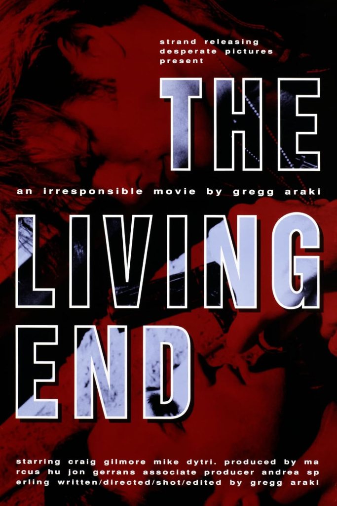 The movie poster showing a red and black image of Luke (Mike Dytri) leaning over Jon (Craig Gilmore), a gun in his hand.