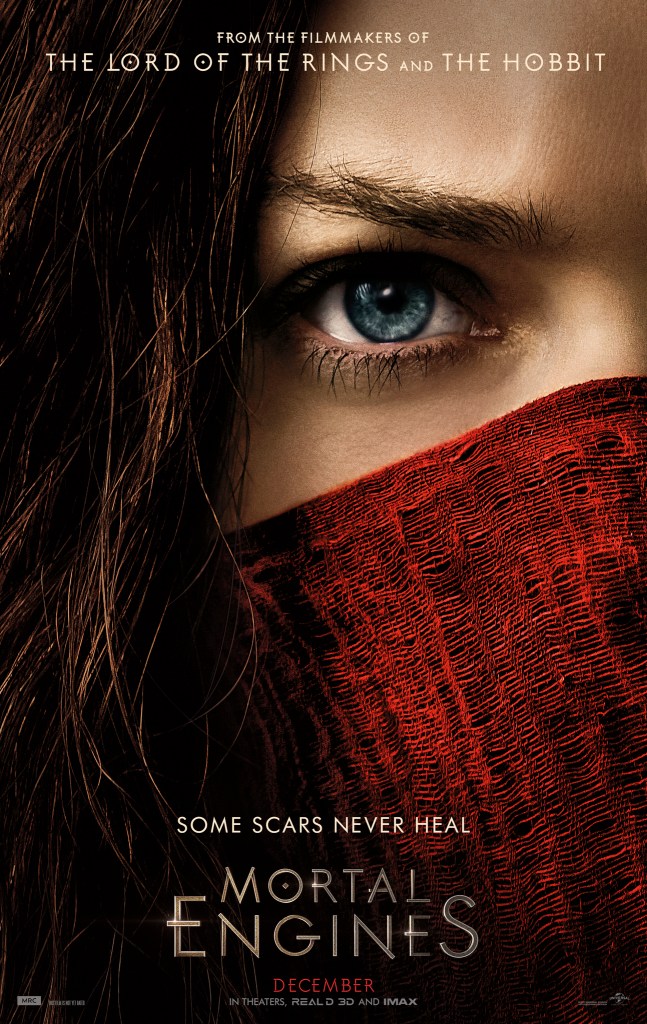 The movie poster showing a close-up of the right half of Hester's (Hera Hilmar) face, her mouth an nose covered by a red scarf.