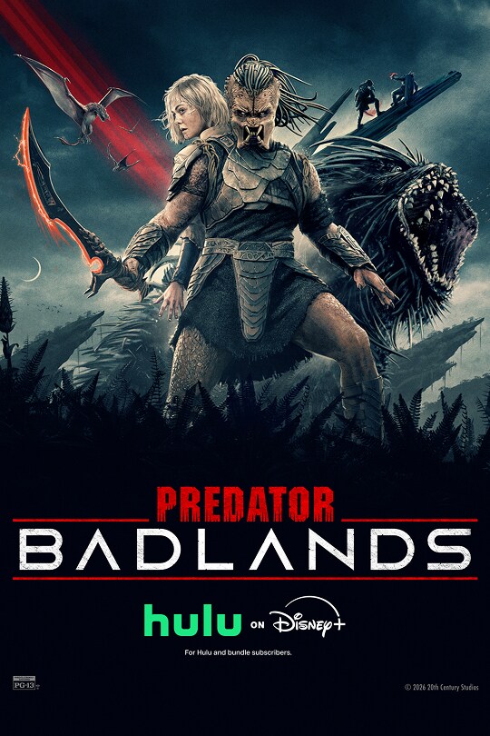 The movie poster showing Dek (Dimitrius Schuster-Koloamatangi) back to back with Thia (Elle Fanning), sowrd at the ready. Behind them are various creatures that are all pretty dangerous.